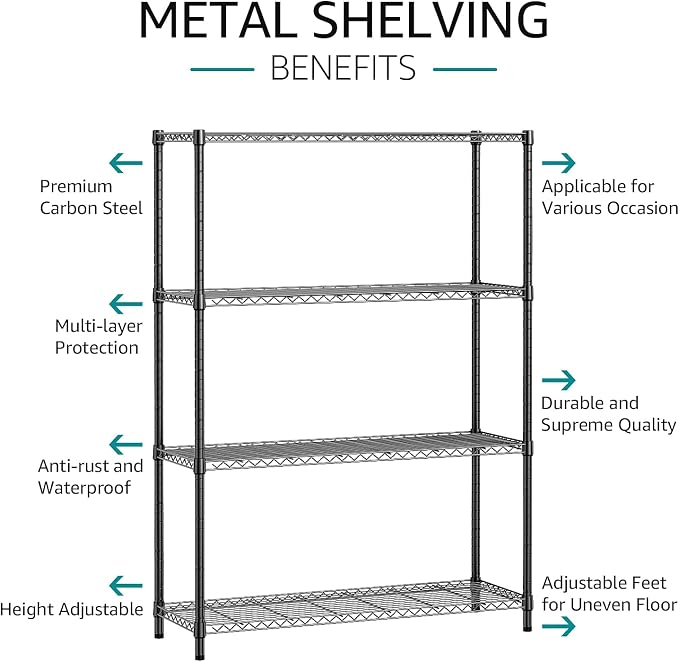 IZEUK 1400 LBS Garage Black Shelving Wide Storage Shelves 4 Tier Adjustable - Image 4