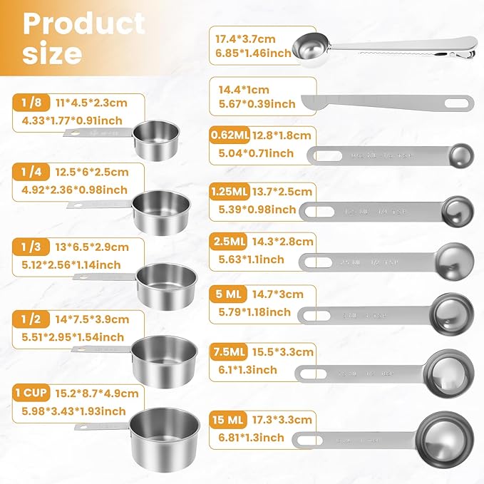 13PCS Measuring Cups and Spoons Set Stainless Steel Measuring Spoons and Cups - Image 9