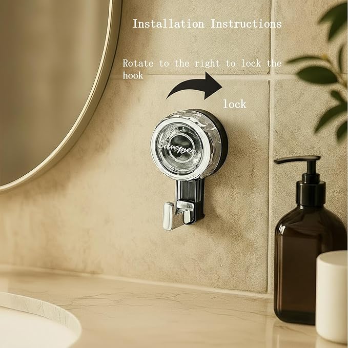2 pcs Rotate Vacuum Suction Cup Hooks, Heavy Duty Suction Cups 20 lb, Removable - Image 2
