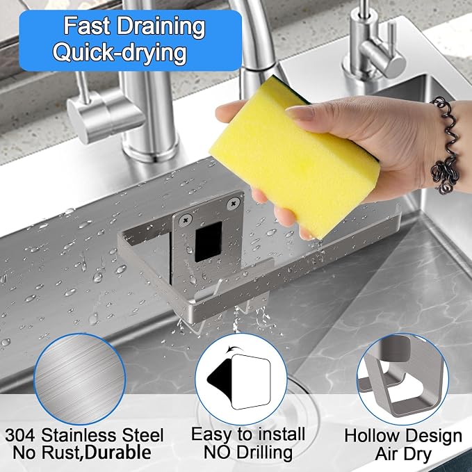 Sponge Holder for Kitchen Sink, Kitchen Sink Caddy, 2 in 1 Kitchen Sink - Image 2