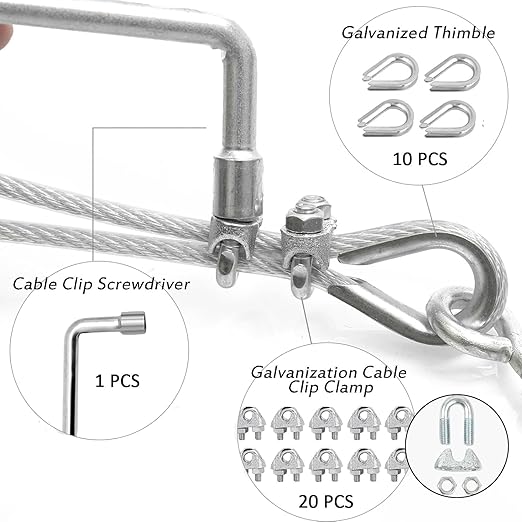3/16" Wire Rope Kit, 100Ft PVC Coated Steel Cable Guide Wire Tensioner Strainer - Image 3