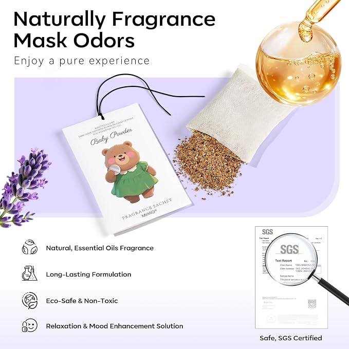 MYARO 12 Packs Baby Powder Scent Sachets Room Air Freshener - Image 4