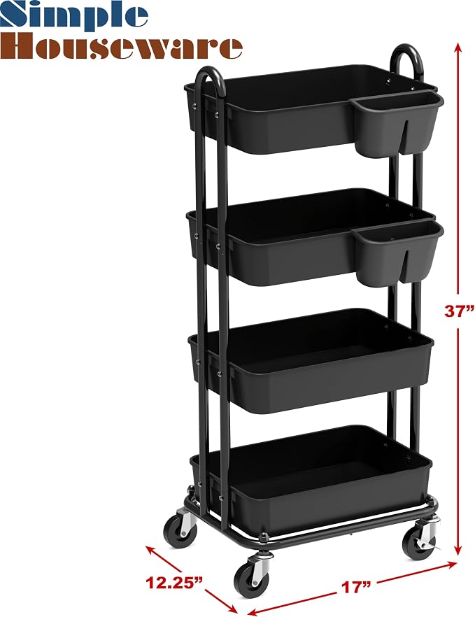 Simple Houseware 4-Tier Multifunctional Rolling Utility Cart - Image 6
