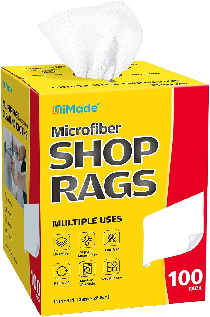 Shop Rags, 100 Sheets Microfiber Cleaning Cloth Commercial Grade Washcloths by Unimade