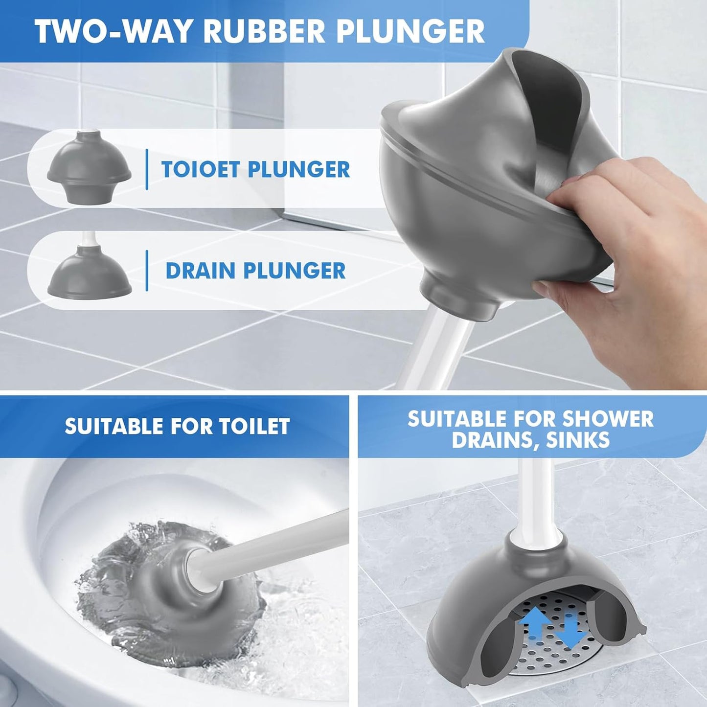 LOVLOY Toilet Plunger and Brush with Holder, Bowl Brush and Heavy Duty Toilet Plunger Set with Ventilated Holder, 2-in-1 Toilet Brush and Plunger Combo for 5.3-inch Toilet Drain New Pack (White, 1)