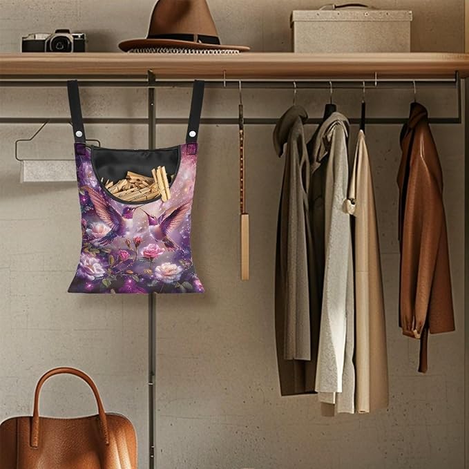 Purple Flower Hummingbird Clothespin Bag - Image 5