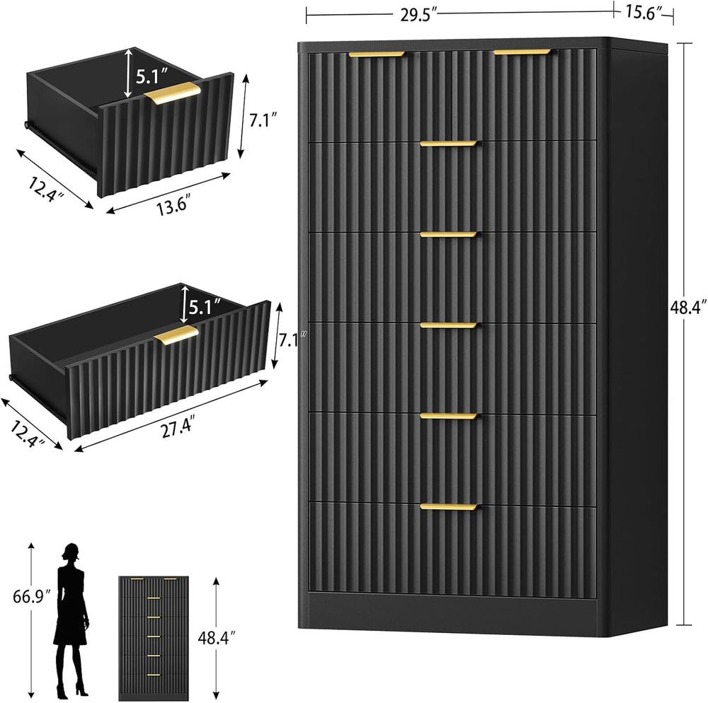 TEENOFN Fluted Dresser for Bedroom with 7 Drawers, 48" Tall Modern Chest...