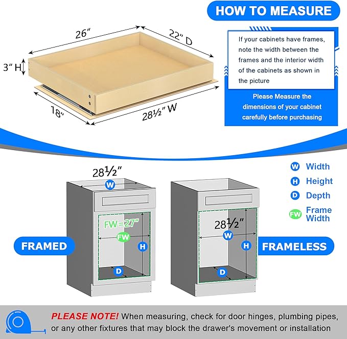 WelFurGeer Soft Close Pull Out Cabinet Organizer, Bottom Mount Pull Out Drawers - Image 3