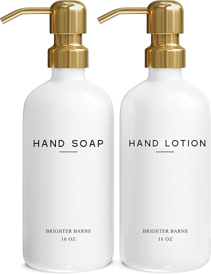 Luxury Glass Soap and Lotion Dispenser Set by Brighter Barns by BrighterBarns