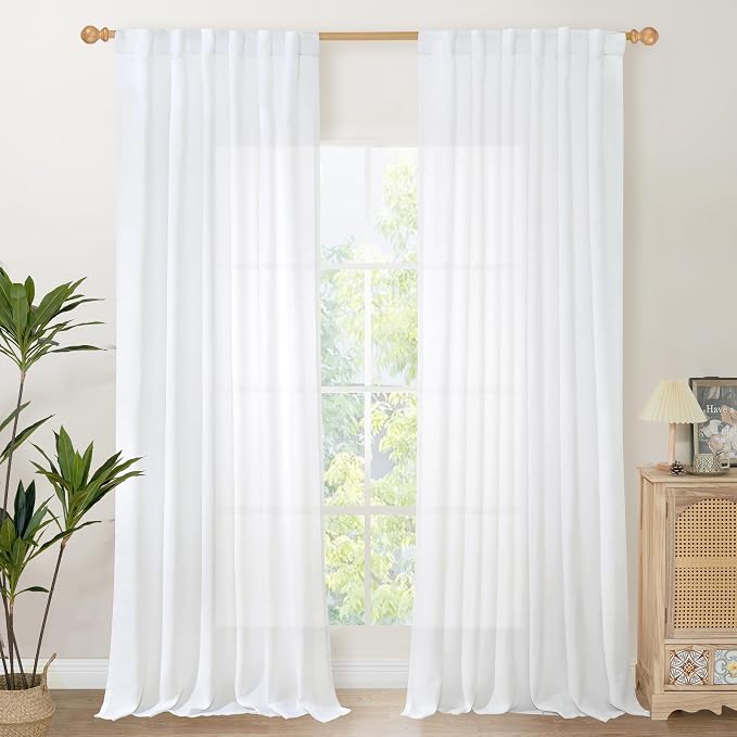 YoungsTex 84 Inch Length White Linen Curtains by YoungsTex