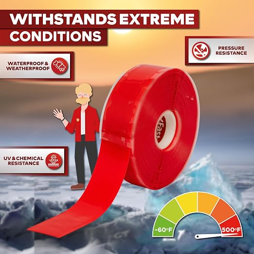 XFasten Self Fusing Silicone Tape Waterproof – 1" x 36 Feet Red, Self - Image 5