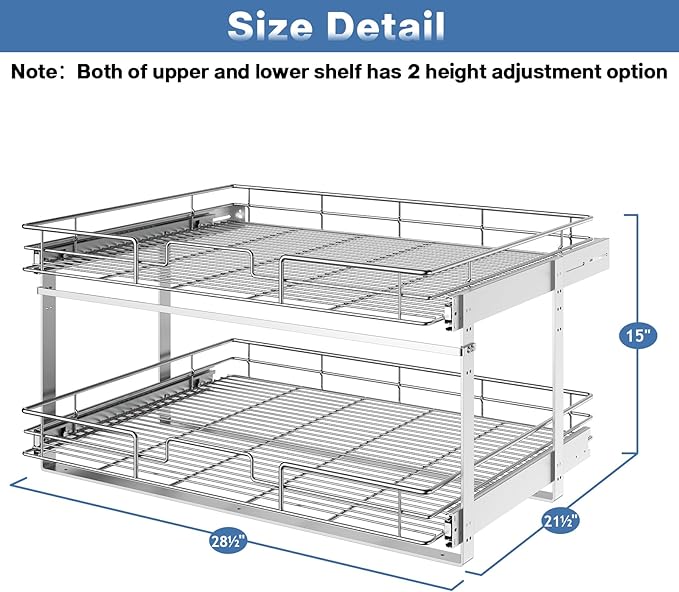 LOVMOR 2 Tier 28½"W x 21½"D, Individual Pull Organizer Kitchen Cabinet Storage - Image 3