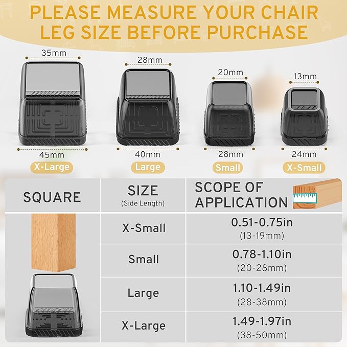 24PCS Square Chair Leg Floor Protectors, Furniture Sliders, Chair Leg Protectors - Image 3