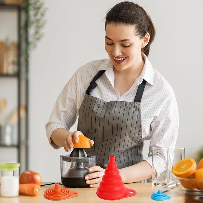 Kitchen Funnel Set of 4, Food Grade Foldable Small and Large Funnel Colorful - Image 2