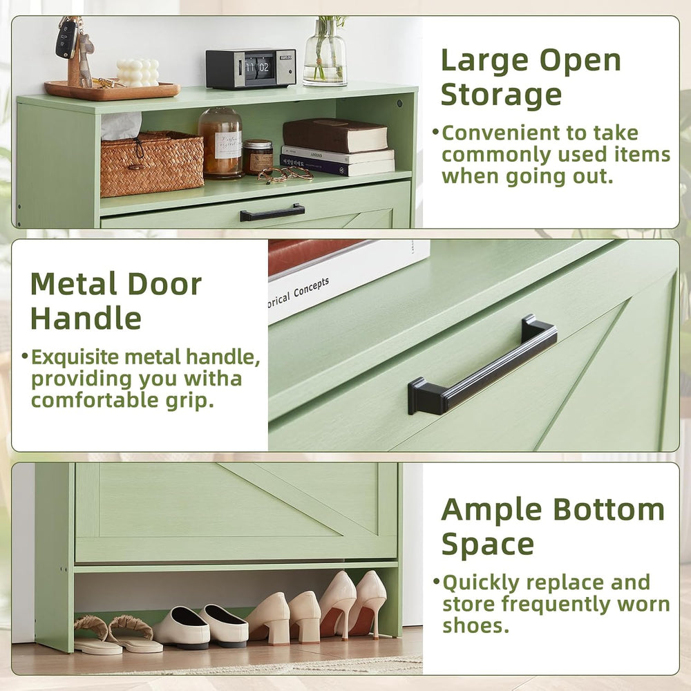 RWYHG Shoe Cabinet with 2 Flip Drawers, Narrow Entryway Organizer,Green