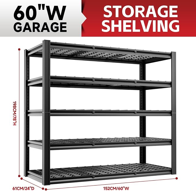 5-Tier 60”W x 24”D x 78”H Garage Shelving Adjustable Metal Storage Shelves - Image 3