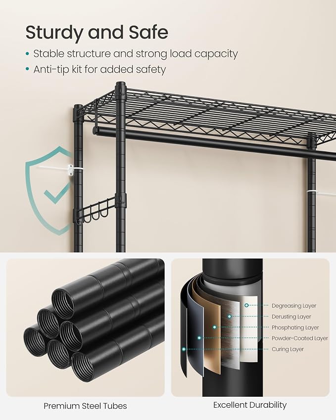 SONGMICS Heavy-Duty Rolling Clothes Rack, Garment Rack, Portable Closet - Image 5