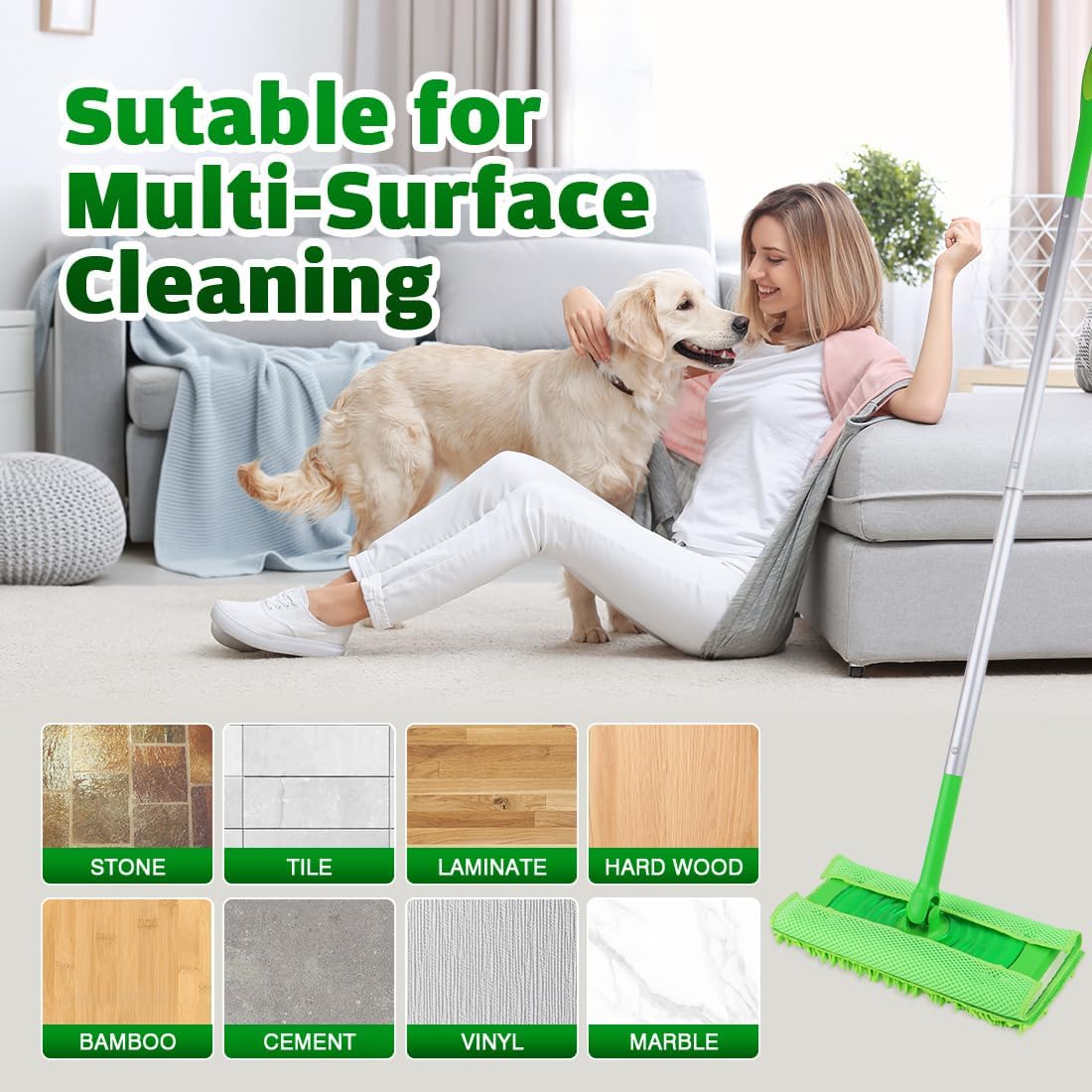 UNIMADE Reusable Microfiber Mop Pads Compatible with Swiffer Sweeper - 6 Replacement Pads + 1 Base Pad - Dry & Wet Sweeping Cloths, Washable Mopping Refills Use for Most Floor Types