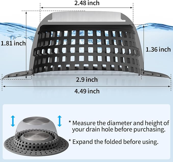 Shower Drain Hair Catcher, Bathtub Drain Cover Foldable Silicone Shower & Tub - Image 6
