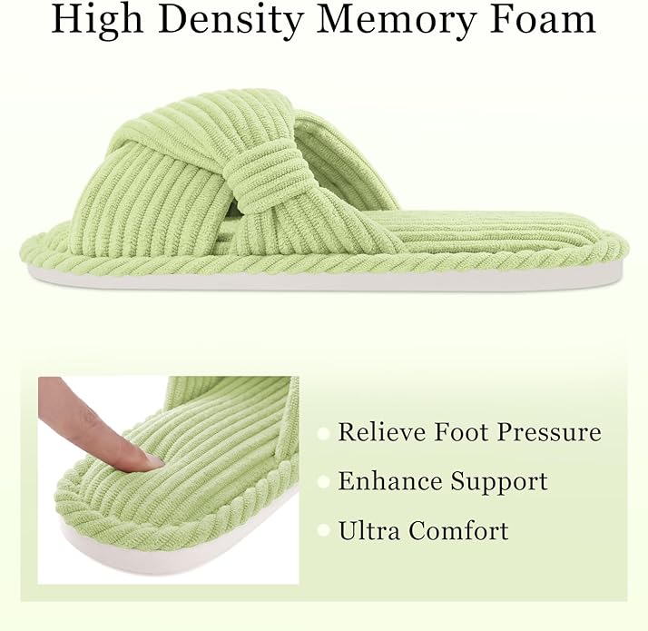 Evshine Summer House Slippers for Women Corduroy Cross Bow Indoor Slippers Open - Image 3