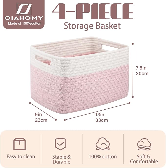OIAHOMY 4 Pack Storage Baskets for Organizing, Basket for Shelves - Image 2