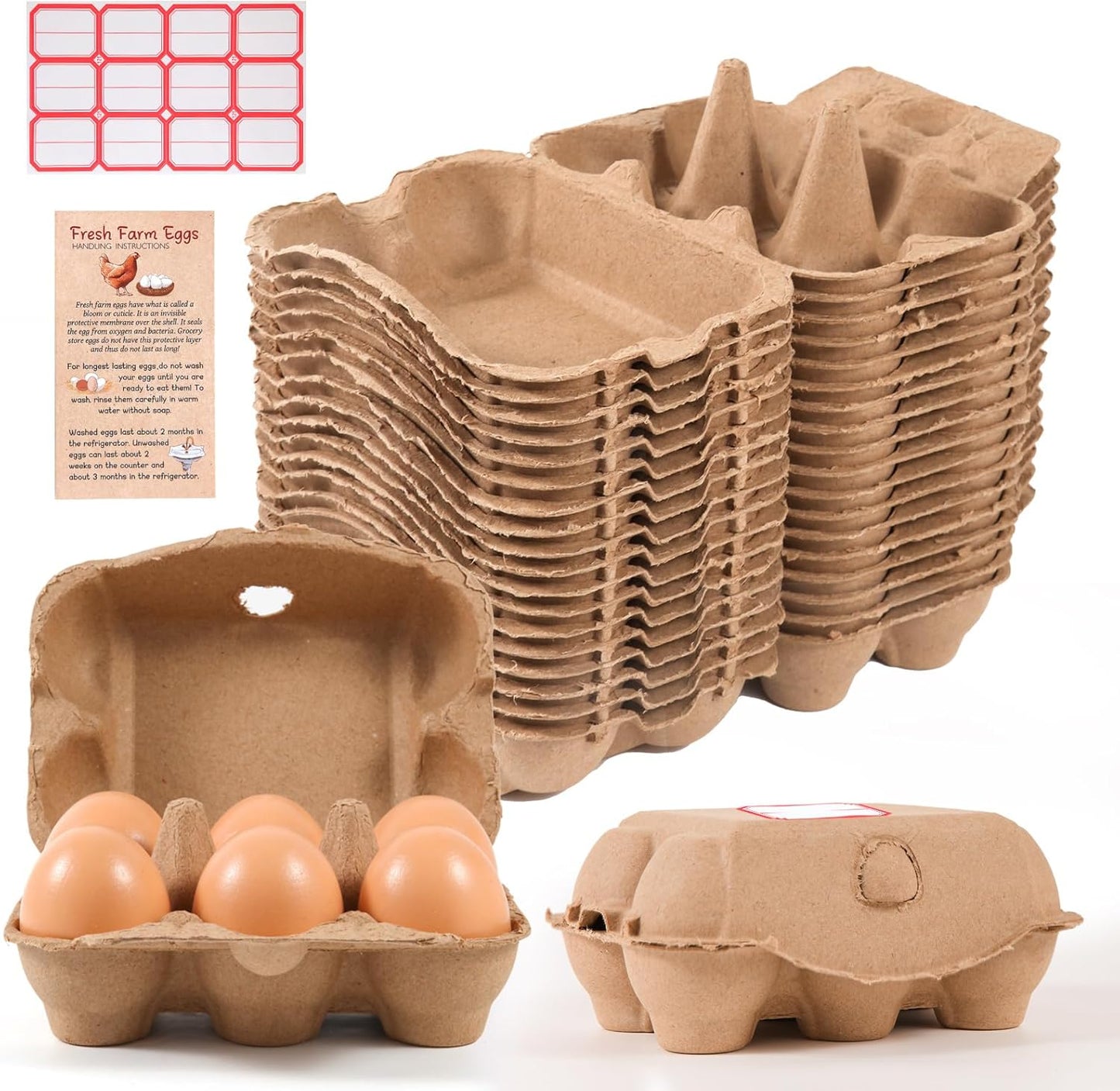 DecarDamai 40 Pack Half Dozen Egg Cartons Bulk 6 Count, Empty Natural Paper Pulp Egg Cartons Reusable, Strong Sturdy Design Made from Natural Cardboard.