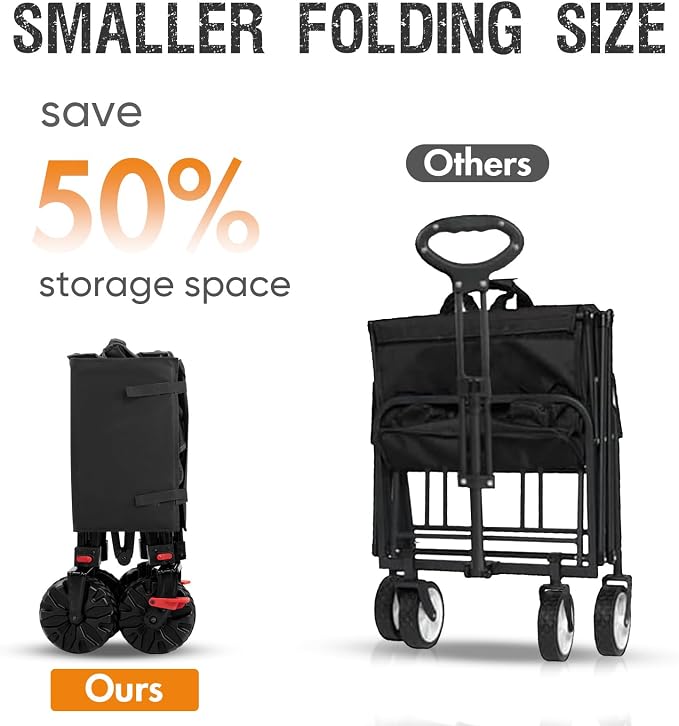 PORTAL Collapsible Wagon with Brakes, Heavy Duty Utility Cart with All-Terrain - Image 3