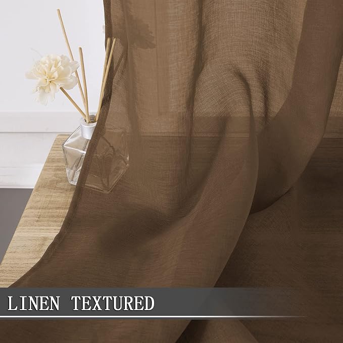 Tollpiz Sheer Curtain Linen Textured Bedroom Curtains Sheer Light Filtering Rod - Image 2