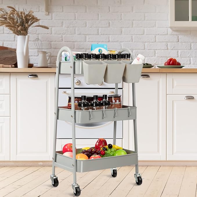 danpinera 3-Tier Rolling Cart, Metal Rolling Storage Cart - Image 6