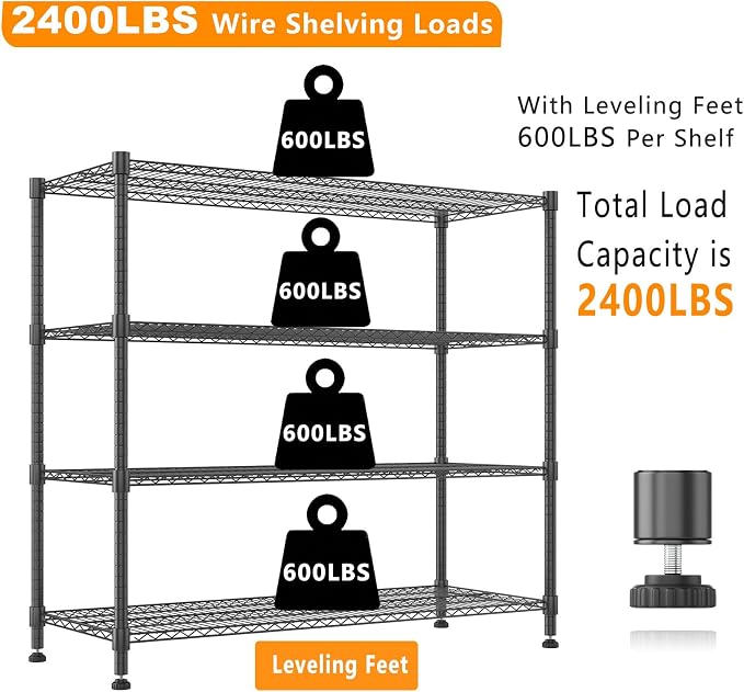 Himimi 72" H Storage Shelves 4 Tier Metal Shelving Adjustable Wire Shelf - Image 6
