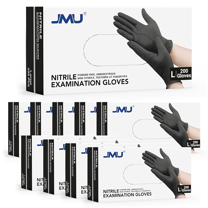 JMU Nitrile Exam Gloves Large Bulk, 3.5Mil Black Disposable Gloves Latex Free by JMU