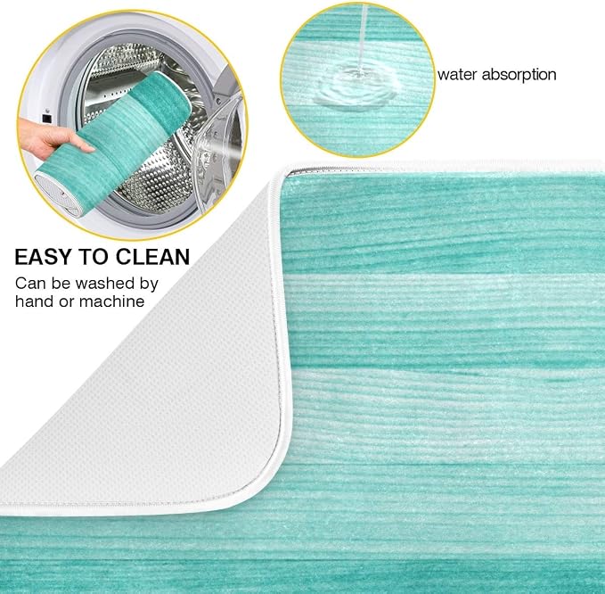 Teal Turquoise Green Wood Texture Dish Drying Mat 16x18 - Image 2