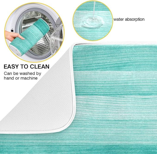 Teal Turquoise Green Wood Texture Dish Drying Mat 16x18 - Image 2