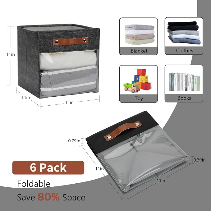 HNZIGE Fabric Cube Storage Bins 11 x 11, Collapsible Storage Cubes Bins - Image 2
