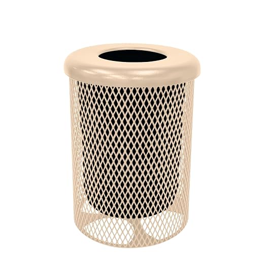 COATEDOUTDOORFURNITURE RFT-TAN Heavy Duty 32 Gallon Round Trash Receptacle by CoatedOutdoorFurniture