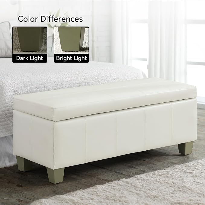 41" Faux Leather Storage Ottoman, Stitch Tufted Rectangle Upholstered End of - Image 8