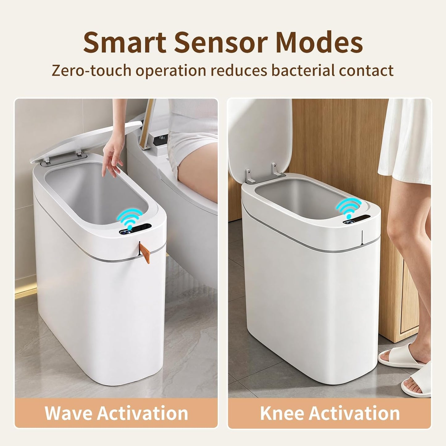 3.5 Gallon Automatic Bathroom Trash Can with Lid, Small Slim Smart Motion Sensor Garbage Bin with Auto Bag Suction & One-Pull Self Sealing, Touchless Waste Basket for Bedroom, Office, Kitchen, Rv