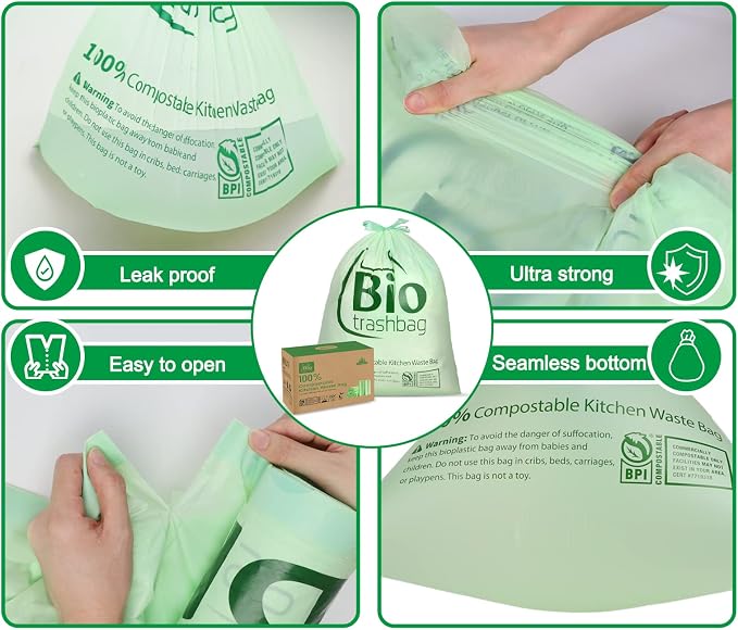 8 Gallon Compostable Trash Bags, Heavy Duty Extra Thick Compost Bags, Kitchen - Image 3