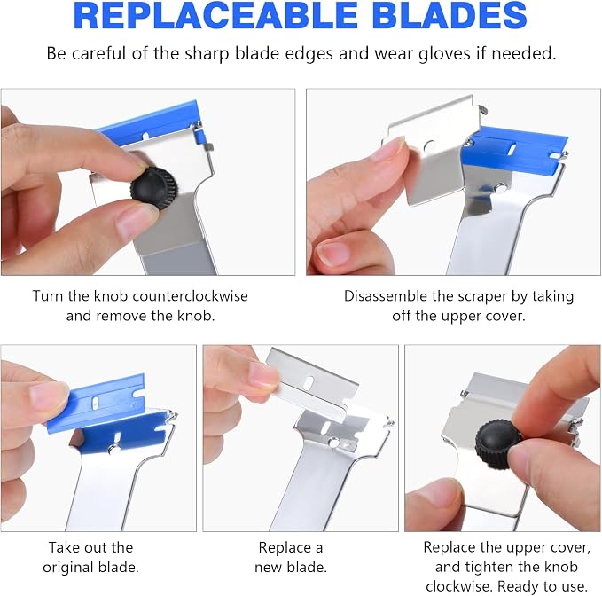Razor Blade Scraper Tool with 10 Pcs Extra Replacement Metal and 10 Pcs Plastic - Image 5