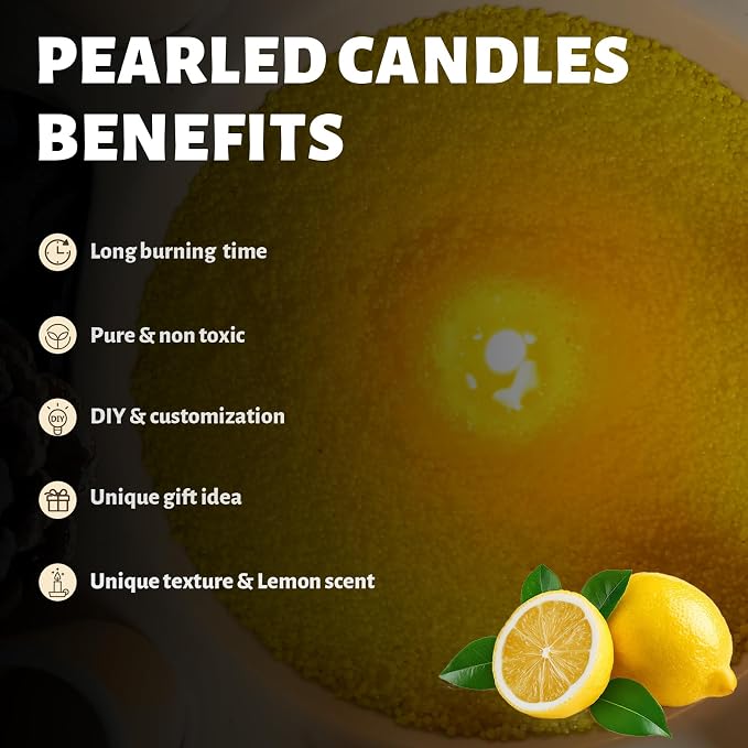 Lemon Scented Yellow Pearled Candle 18oz Luxury Sand Candle Granulated Wax - Image 3