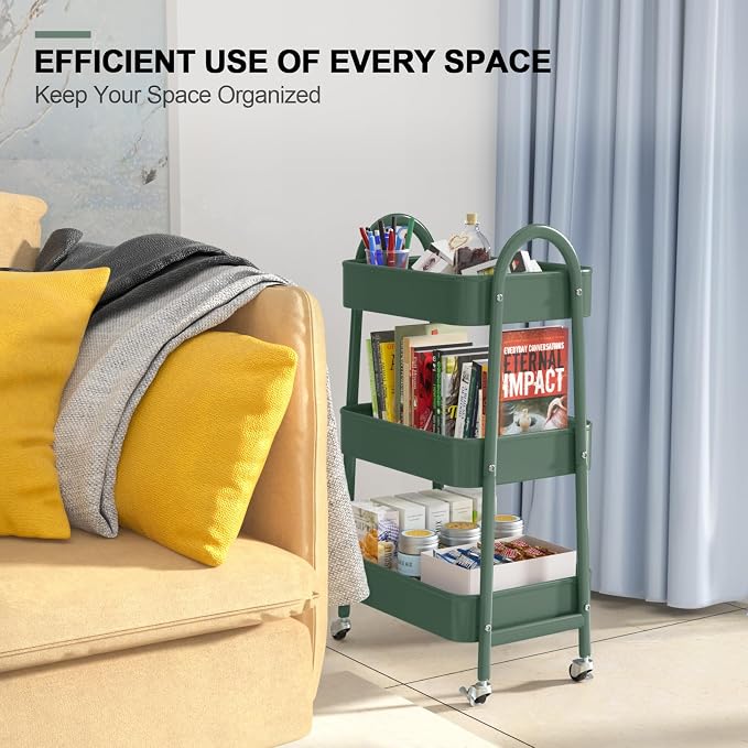 EAGMAK 3 Tier Utility Rolling Cart, Metal Storage Cart - Image 7