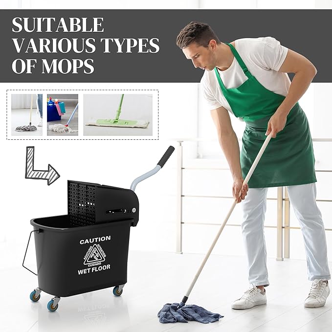 HOMCOM Compact Mop Bucket with Wringer on Wheels - Image 6