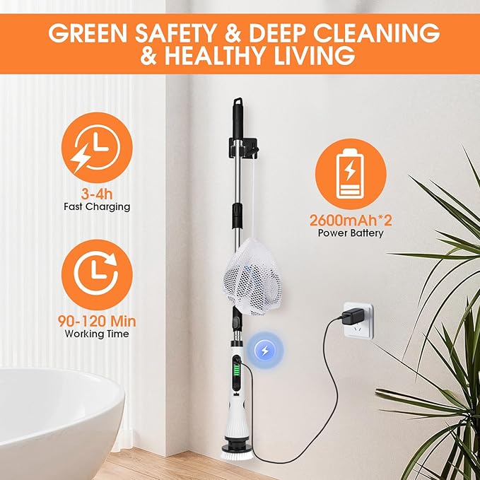 Electric Spin Scrubber, Cordless Cleaning Brush, 8 Brush Heads & 2 Speeds - Image 5