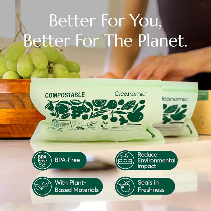 Cleanomic Compostable* Snack Size Food Storage Bags Freezer and Leak Proof - Image 3