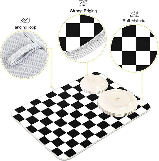 Black White Chessboard Dish Drying Mat - Image 4