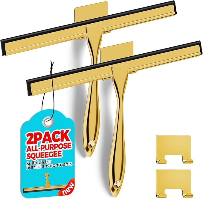 2PACK 12-Inch Golden All-Purpose Shower Squeegee by ALFLOD