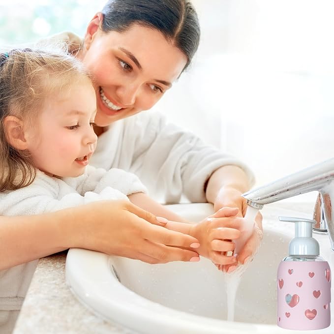 SoCal Suds & Company Glass Foaming Hand Soap Dispenser, Heart Silicone Sleeve - Image 3