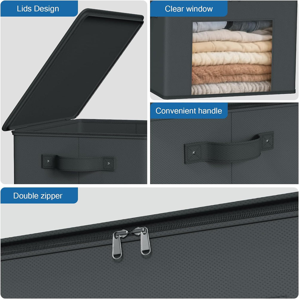 Zilink Fabric Organizer Bins with Lids Cloth Storage Bins, Dark Grey, 4Pack