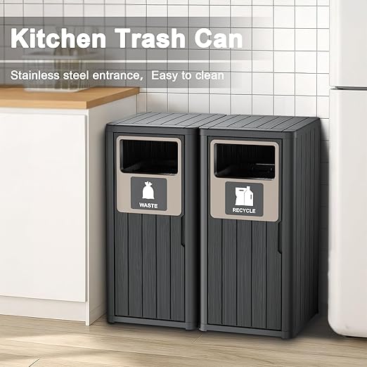 Outdoor Double Barrel Trash Can, Waterproof Resin Garbage Can - Image 3