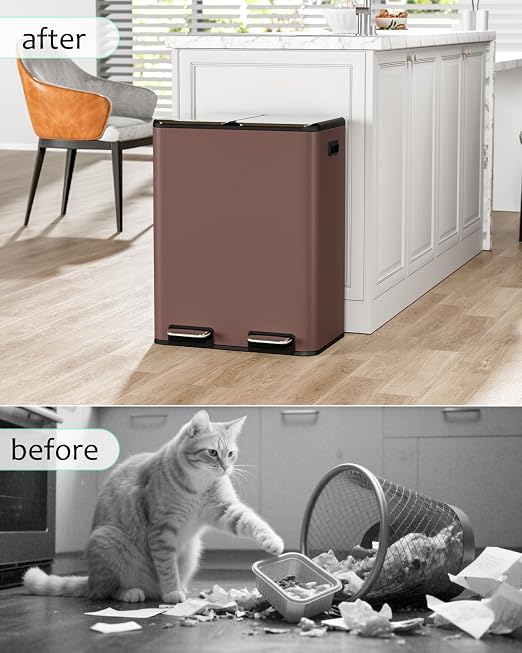 16 Gal Dual Trash Can, Stainless Steel Kitchen Garbage Bin, Recycle Dustbin - Image 8